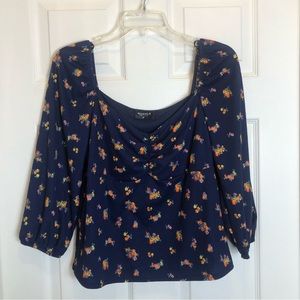 4SI3NNA Navy Floral Long Sleeve Pullover Top. Size M